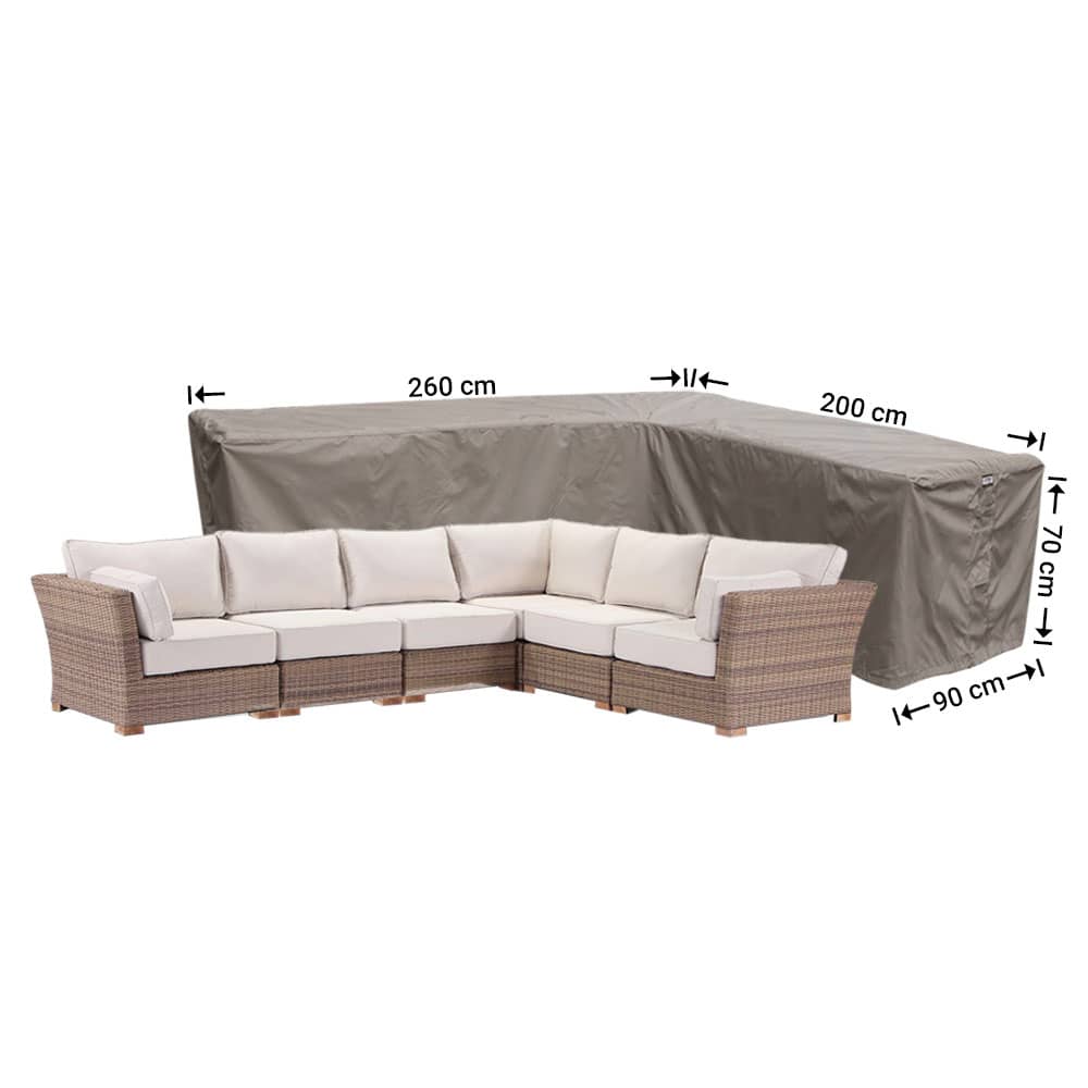 Hoes voor tuin hoekbank 260 x 200 x 90 H: 70 cm