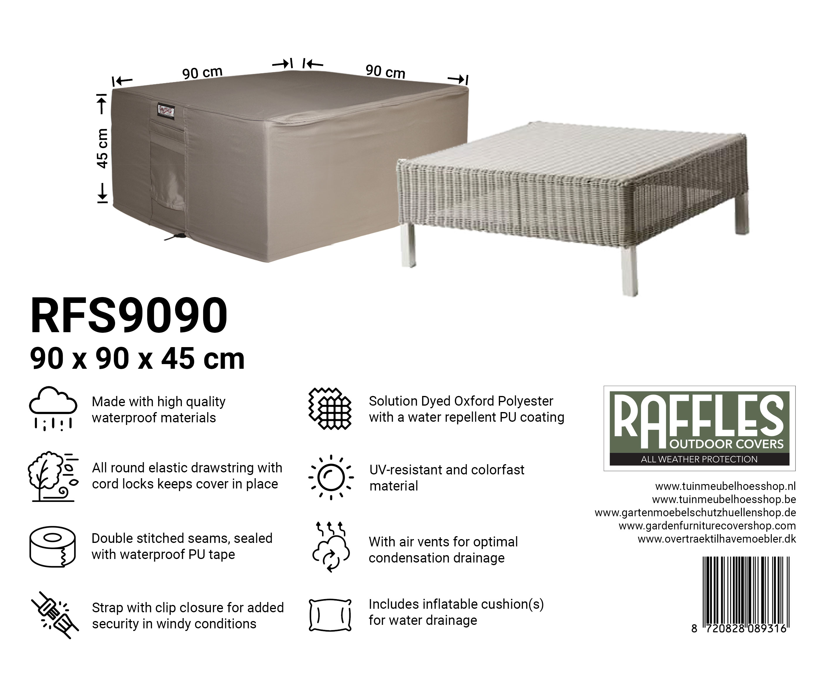 RFS9090 voetenbank hoes 90 x 90 H: 45 cm