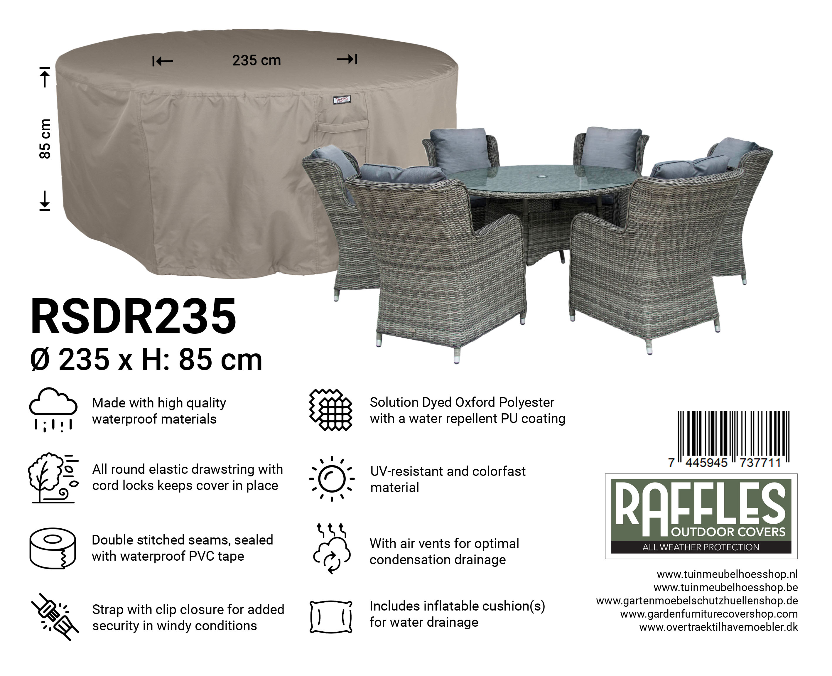 Beschermhoes ronde tafel en stoelen Ø: 235 cm & H: 85 cm