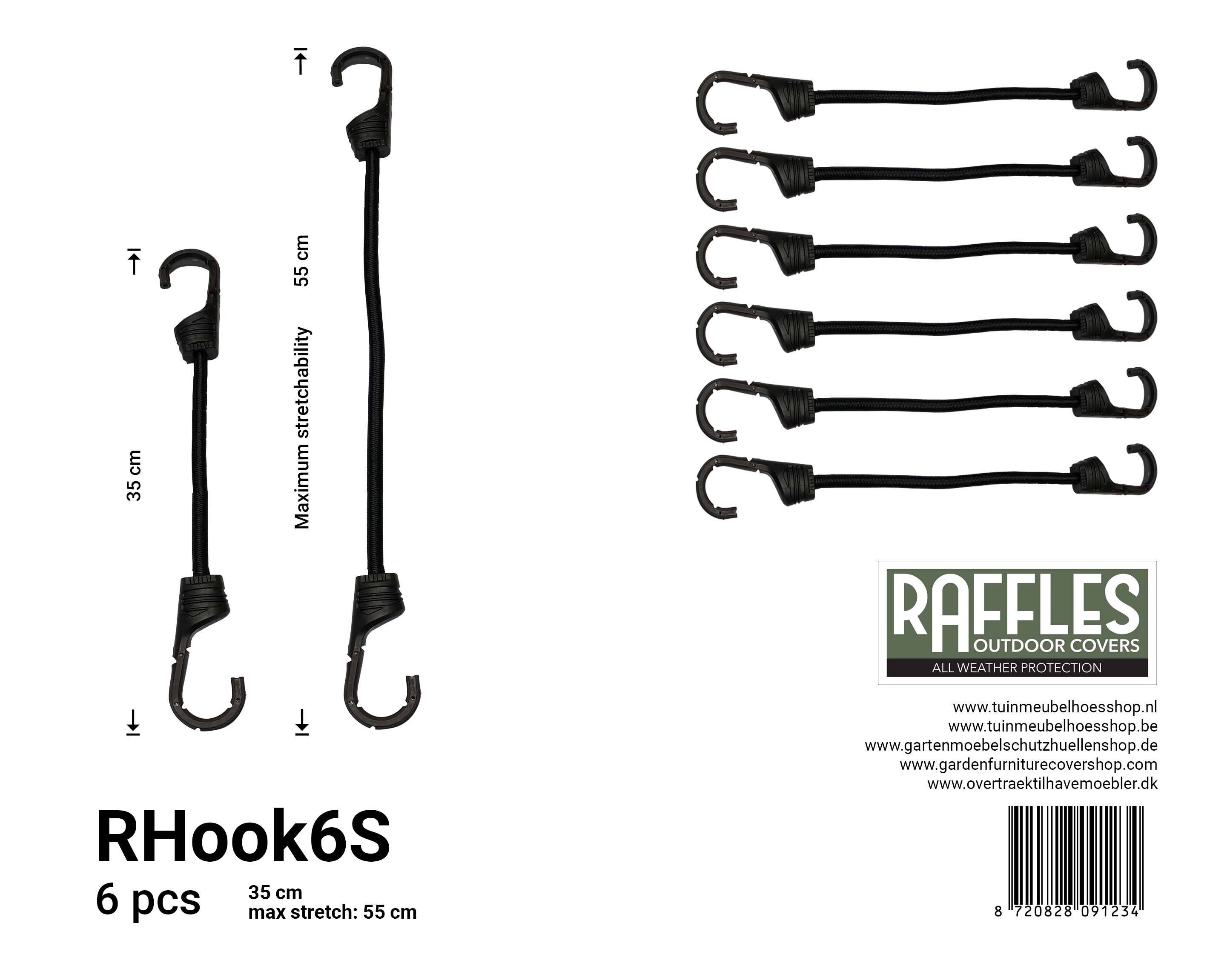 Elastic bungee cord with hooks 35 / 55 cm