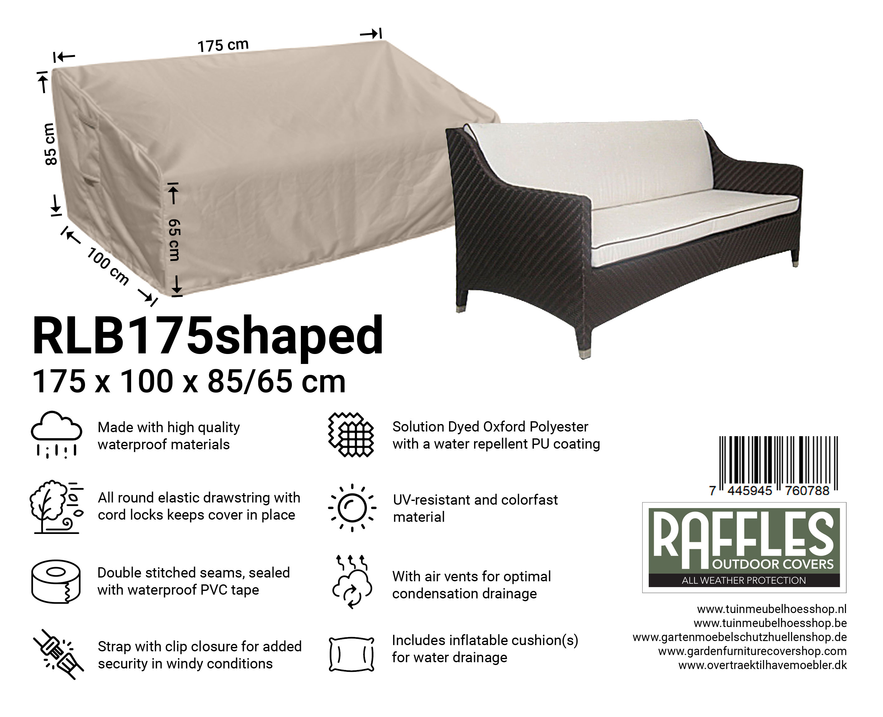 Hoes voor loungebank met hoge rugleuning 175 x 100 H: 65/85 cm