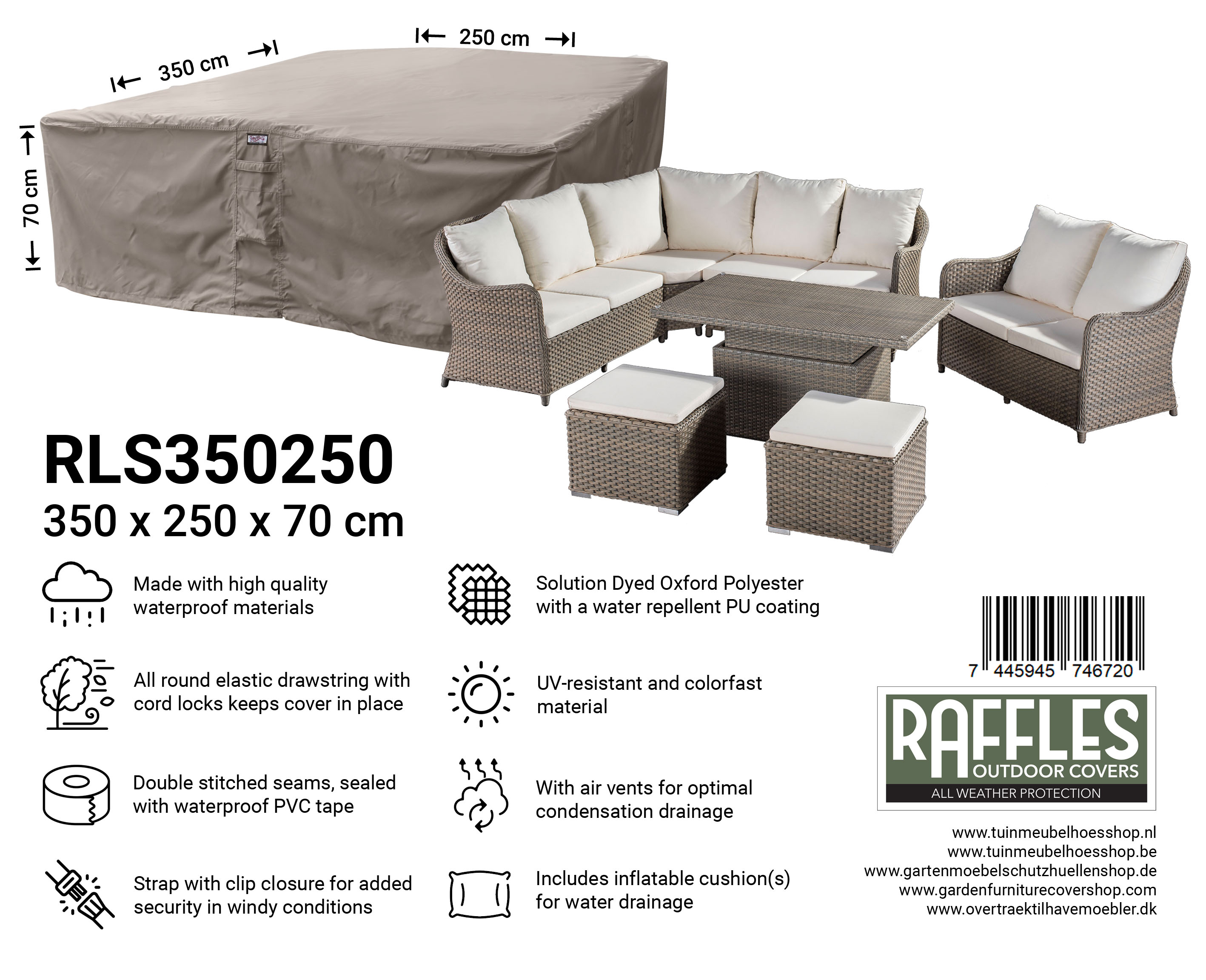 RLS350250 rechthoekige hoes 350 x 250 H: 70 cm