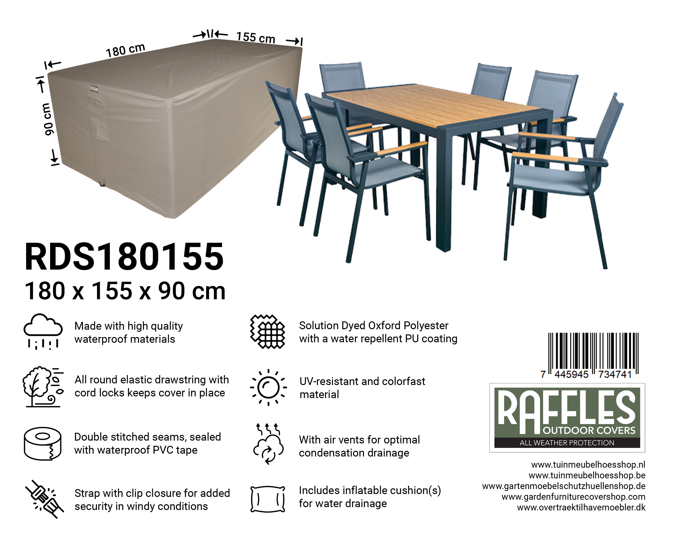 RDS180155 tuinset hoes 180 x 155 H: 90 cm