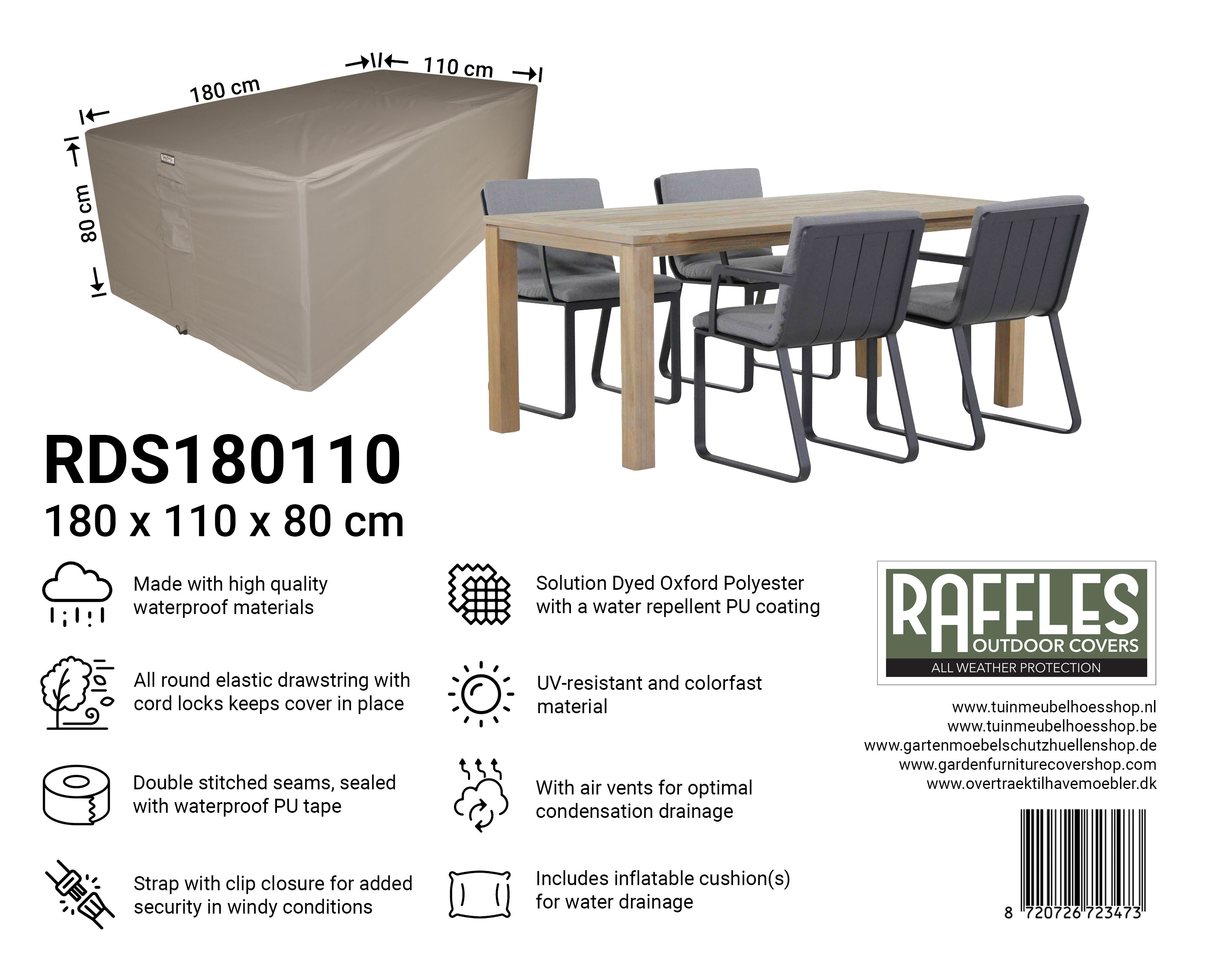 RDS180110 tuinset hoes 180 x 110 H: 80 cm