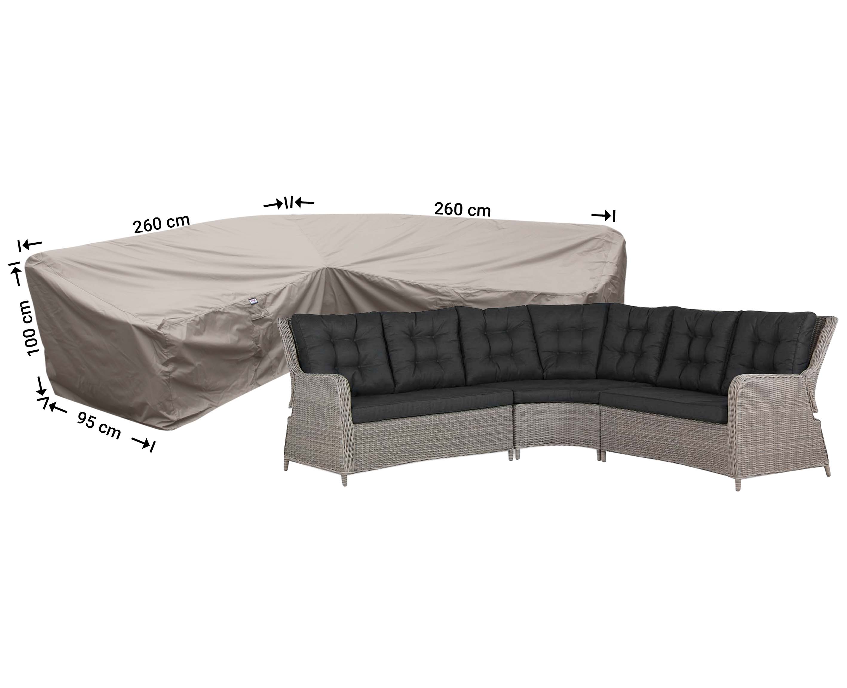 Cover for dining loungeset 260 x 260 x 95, H: 100 / 65 cm