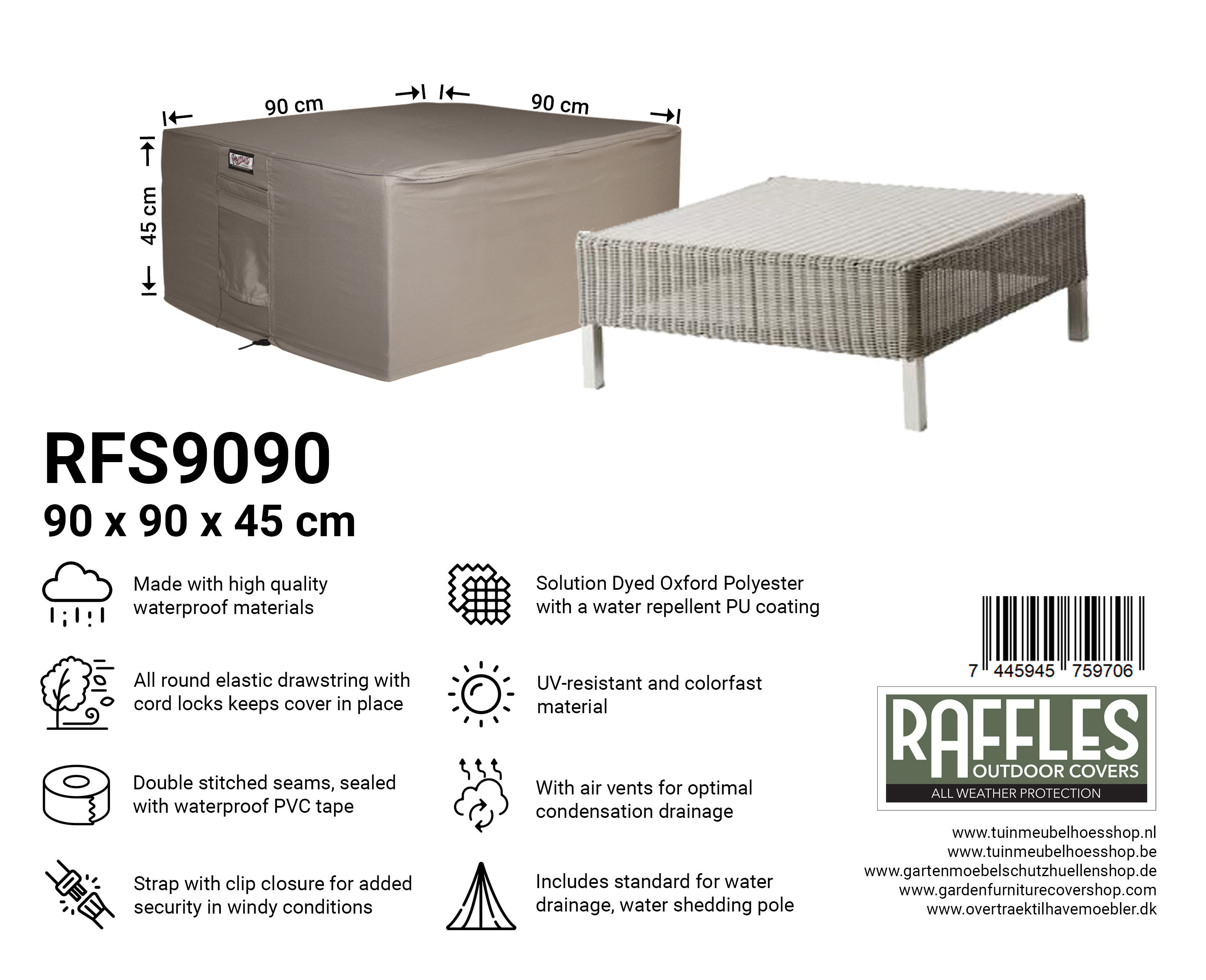 RFS9090 lounge tafel hoes 90 x 90 H: 45 cm