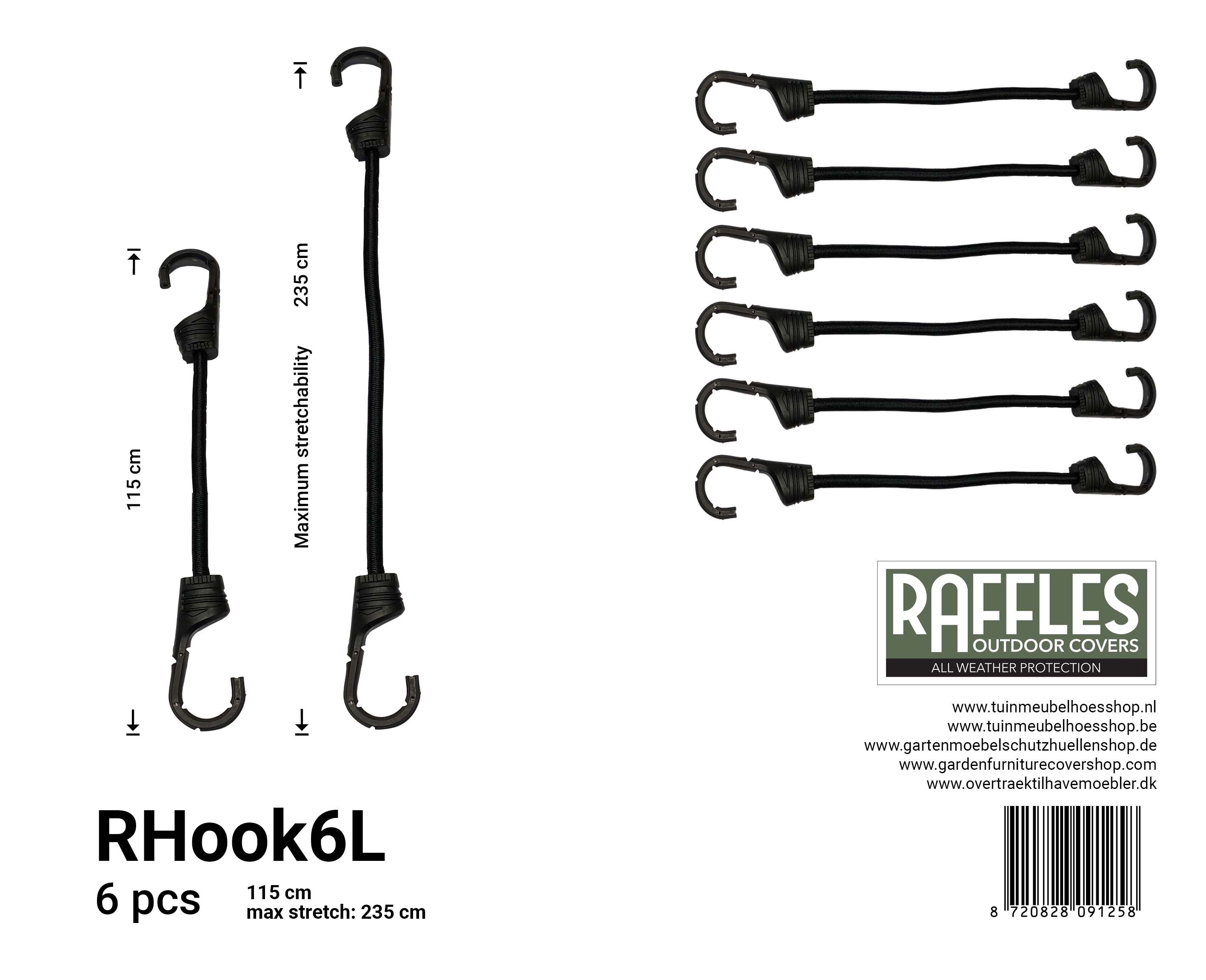 Elastic bungee with hooks 115 / 225 cm