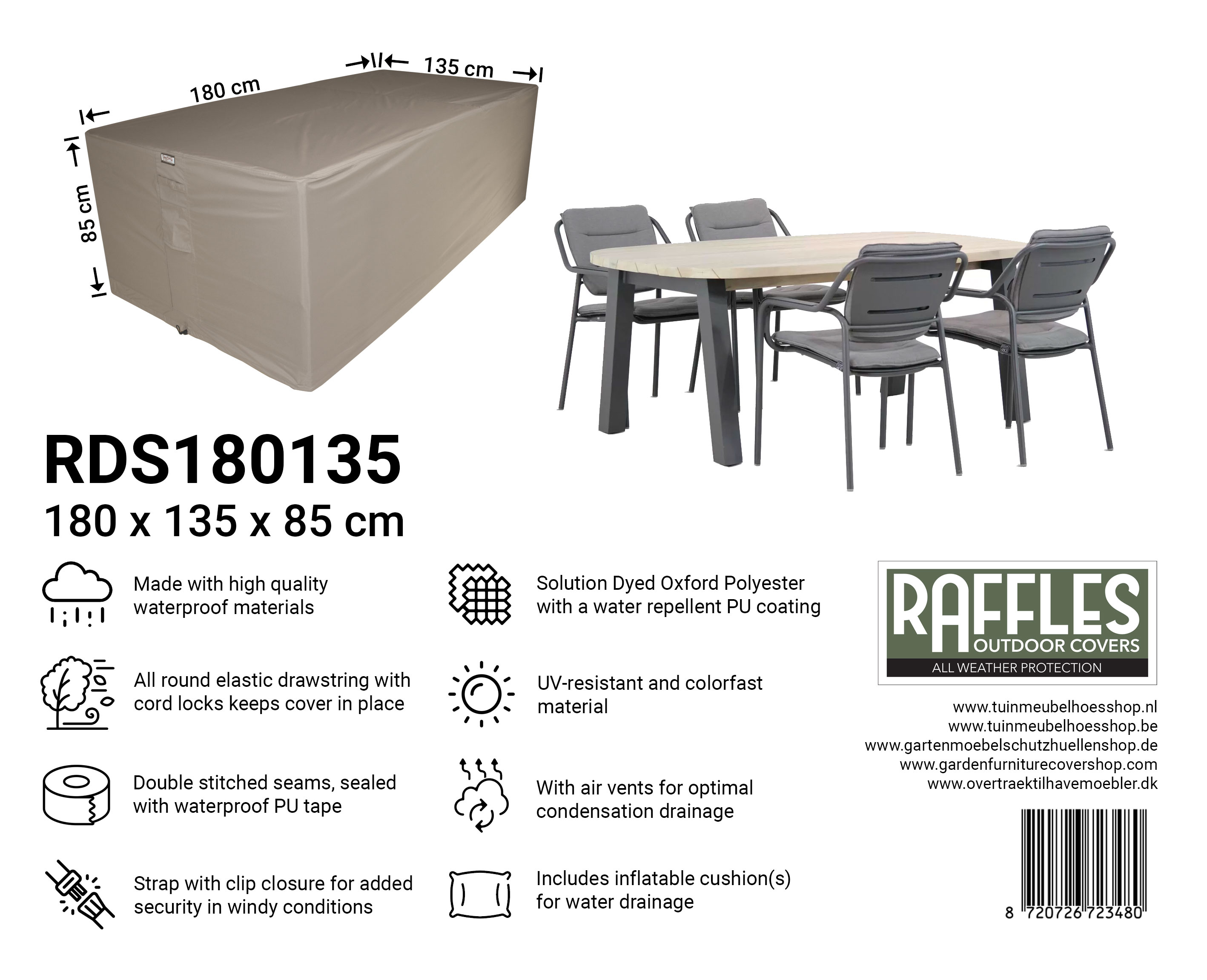 RDS180135 tuinset hoes 180 x 135 H: 85 cm