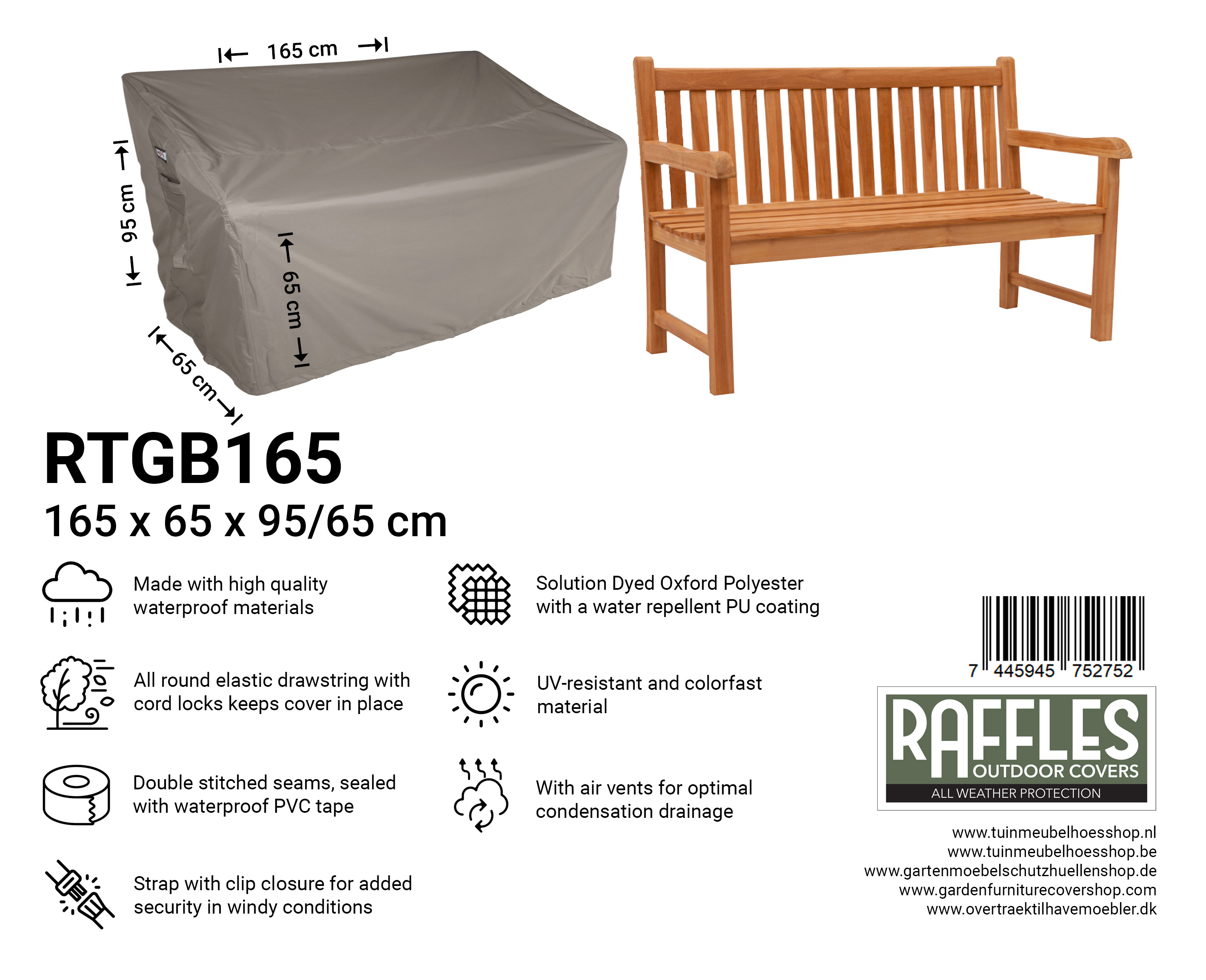 RTGB165 hoes tuinbank 165 x 65 H: 95/65 cm