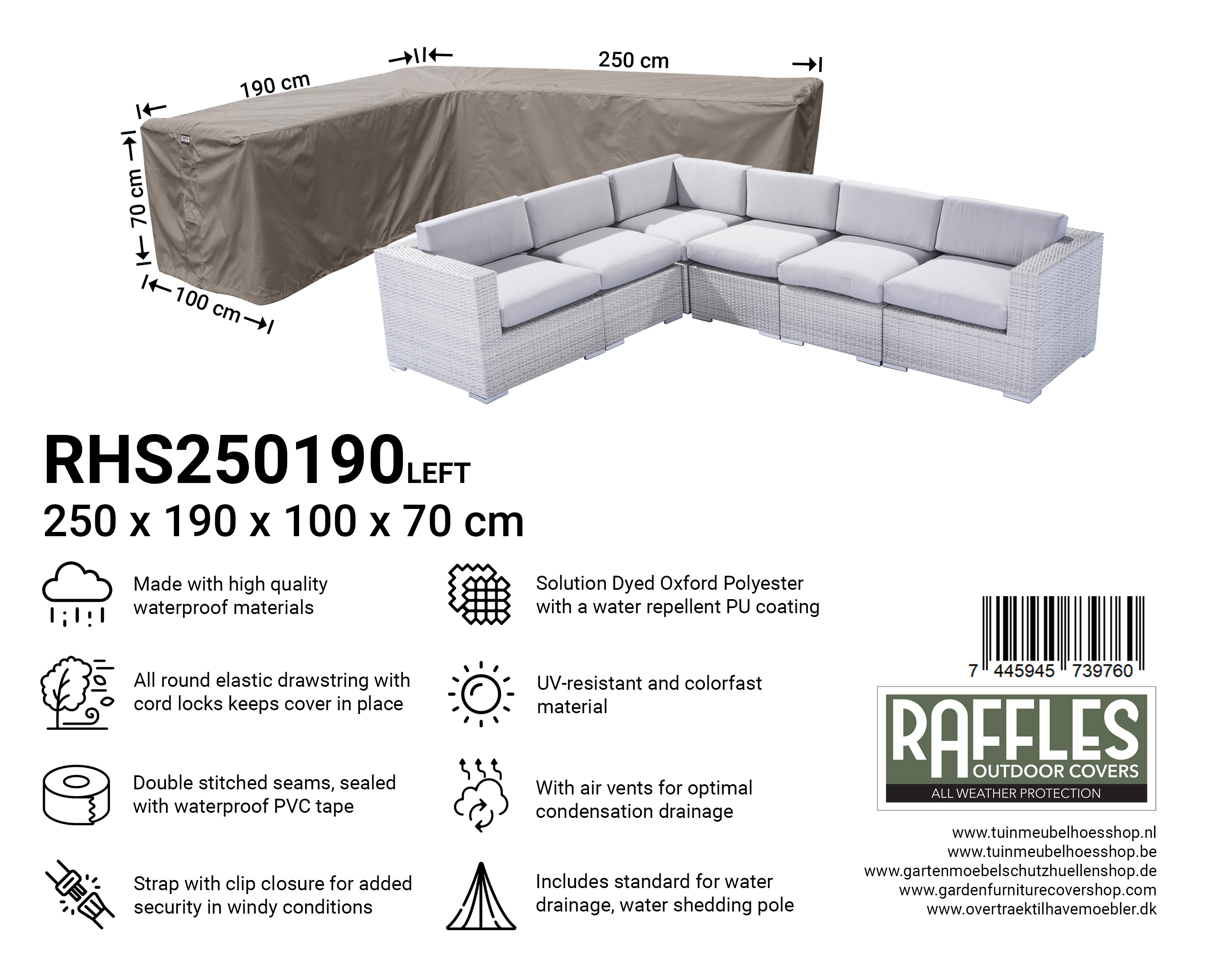 RHS250190left hoes 250 x 190 x 100 H: 70 cm