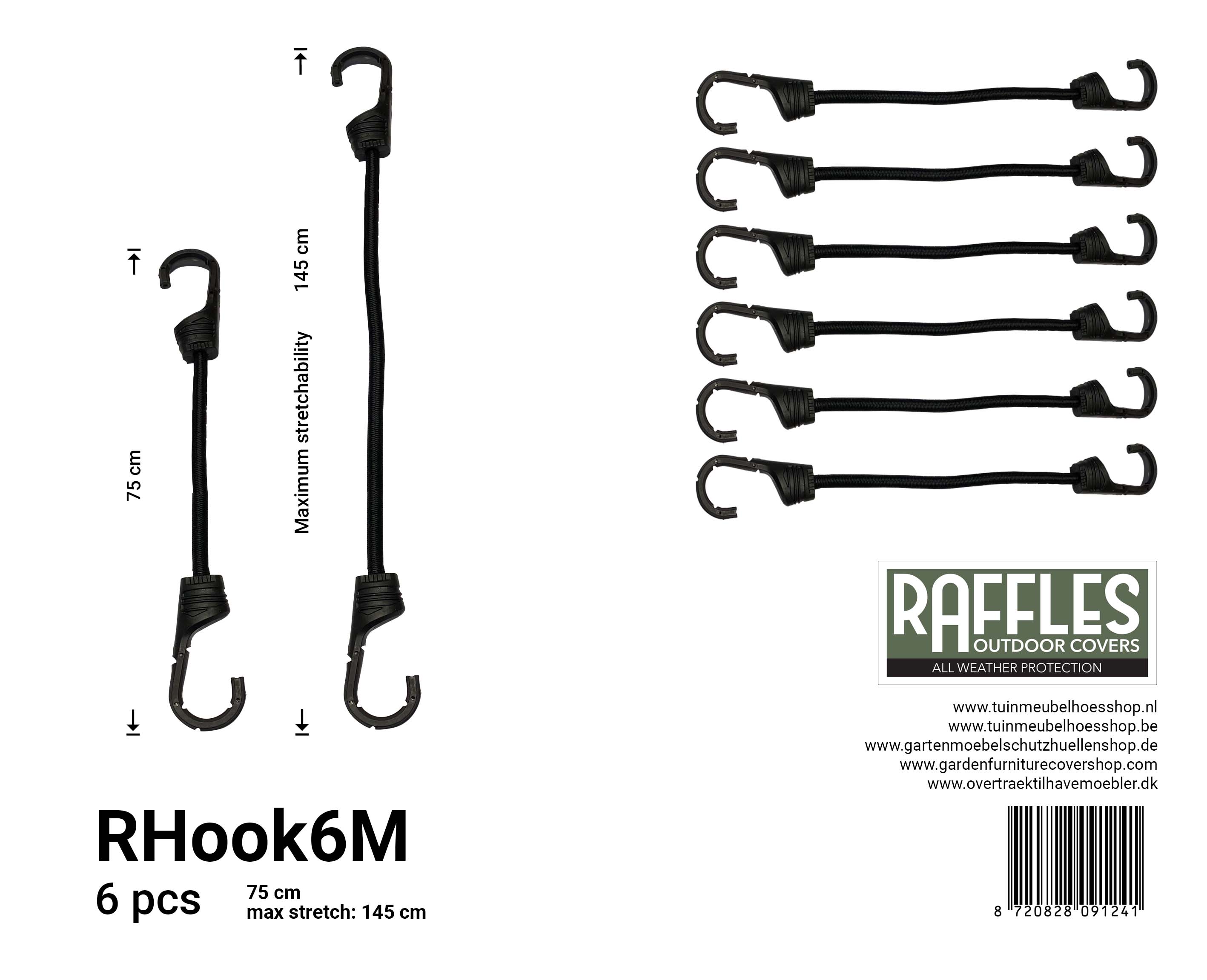 Elastic bungee with hooks 75 / 145 cm