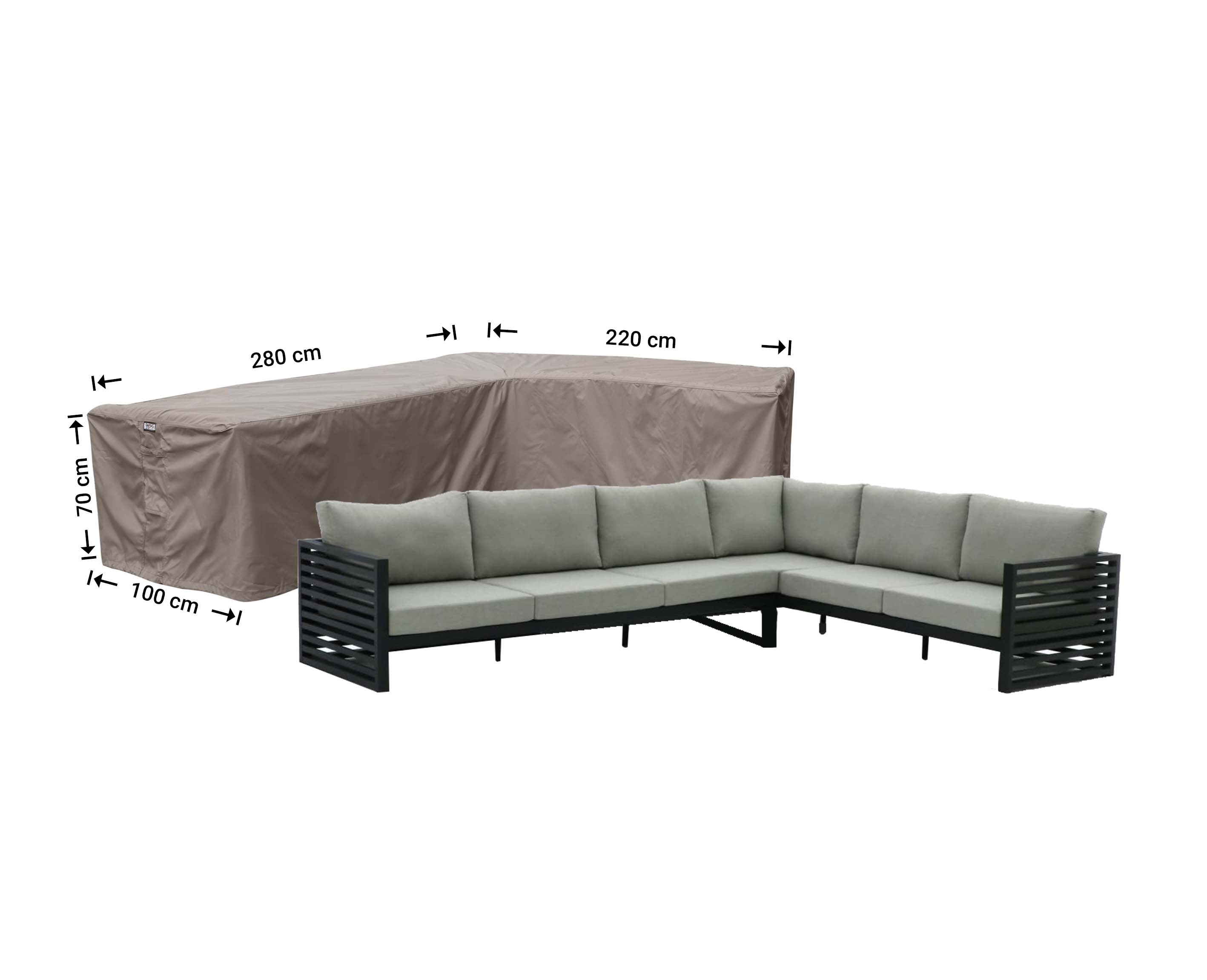 Hoekbank hoes 280 x 220 x 100 H: 70 cm